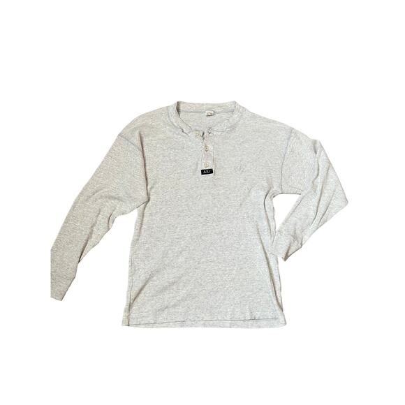 AKI men gray Thermal Long Sleeve Crew Neck T-Shirt 3 button front sz medium - Picture 5 of 10